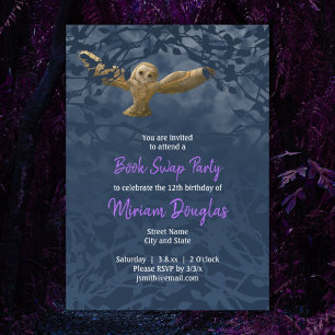 Moonlit Barn Owl, Midnight Blue Forest Card Kaart