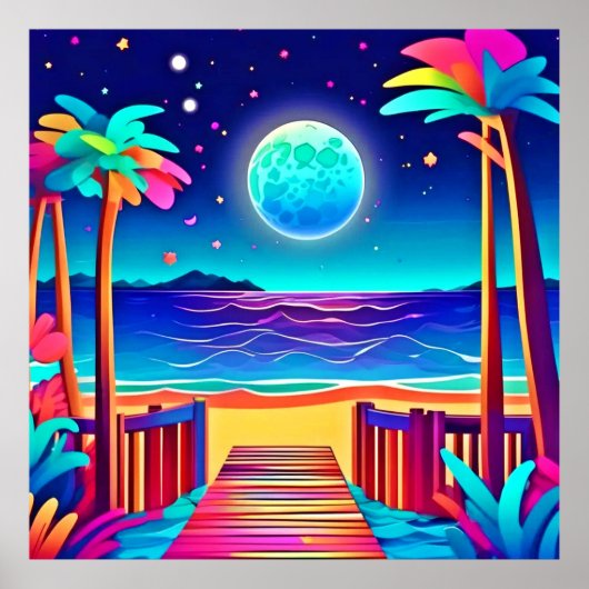 Moonlit Beach kleuren Poster (Voorkant)