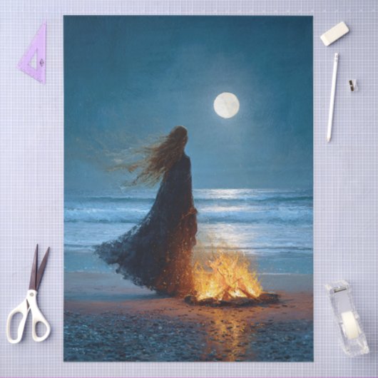 Moonlit Beach Witch Decoupage Tissuepapier (Craft)