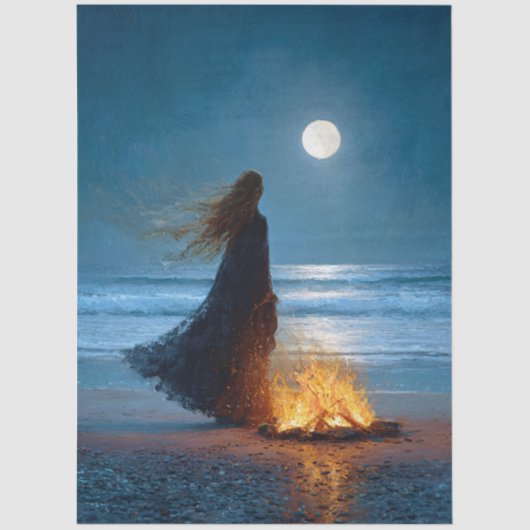 Moonlit Beach Witch Decoupage Tissuepapier (Voorkant)