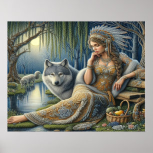 Moonlit Betovering in het Mystic Forest20x16 Poster
