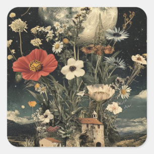 Moonlit bloeit over rustieke charme vierkante sticker