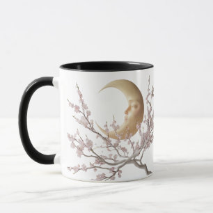Moonlit Blossoms – Elegante Halve Maan & Kersen Mok