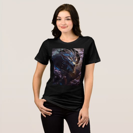 Moonlit Blue Dragon in Sakura Grove Tri-Blend Shirt (Voorkant volledig)