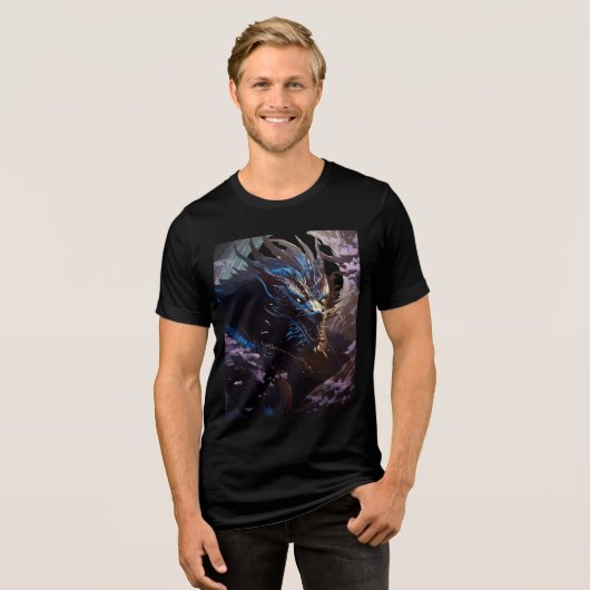 Moonlit Blue Dragon in Sakura Grove Tri-Blend Shirt (Voorkant volledig)