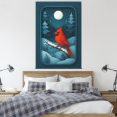 Moonlit Cardinal in Winter Forest Canvas Afdruk (Insitu (Slaapkamer))