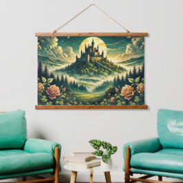 "Moonlit Castle Dreamscape" Betoverd Hangend Wandkleed