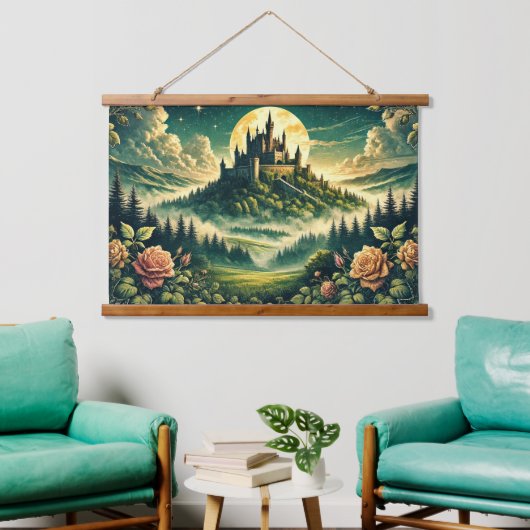 "Moonlit Castle Dreamscape" Betoverd Hangend Wandkleed (Woonkamer)