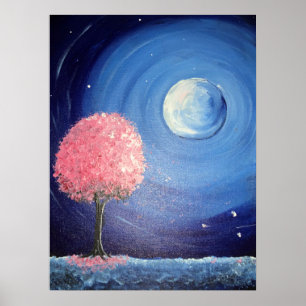 Moonlit Cherry Blossom Poster