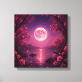 Moonlit Cherry Blossom Serenity Canvas Afdruk