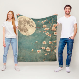 Moonlit Cherry Blossom Serenity Fleece Deken