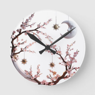 Moonlit Cherry Blossoms – Elegant Artistiek Ronde Klok