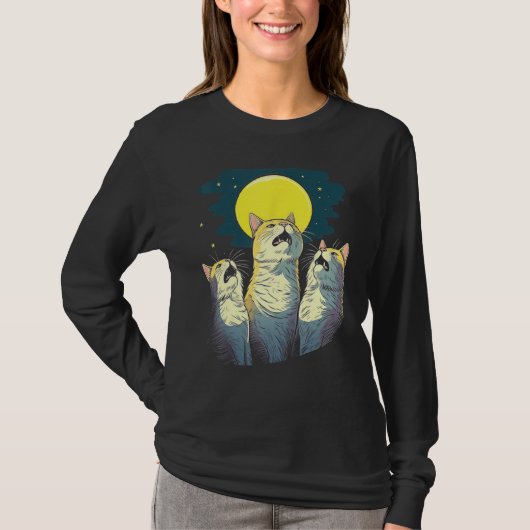 Moonlit Chorus Trio of Cats Singing Melodies T-shirt (Voorkant)