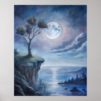 Moonlit Cliffside prachtig Poster