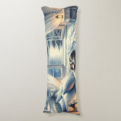 Moonlit Coastal Bedroom with Sleeping Cat Lichaamskussen (Voorkant Verticaal)