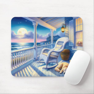 Moonlit Coastal Porch met Dog & Ocean Uitzicht Muismat