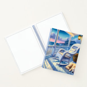 Moonlit Coastal Porch met Dog & Ocean Uitzicht Notitieboek