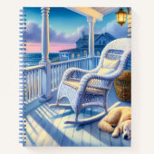 Moonlit Coastal Porch met Dog & Ocean Uitzicht Notitieboek (Voorkant)