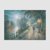 Moonlit Couple Walking Riverside Path Decoupage Tissuepapier (Voorkant)