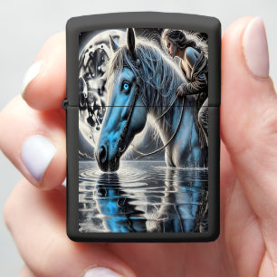 Moonlit Cowgirl en Paard Reflectie Scene