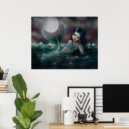 Moonlit Creek Mermaid Poster Print (Thuiskantoor)