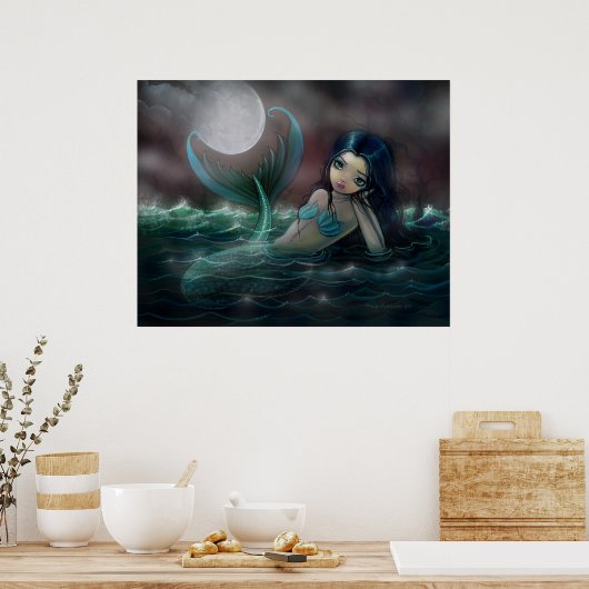 Moonlit Creek Mermaid Poster Print (Keuken)
