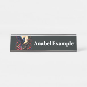 Moonlit Crimsonwing – Mystieke Fantasie Vogel. Bureau Naambordje