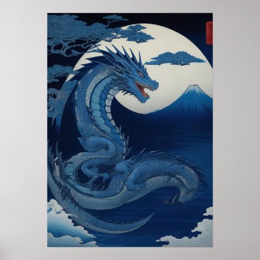 Moonlit Dragon of Fuji Wall Art Poster (Devant)