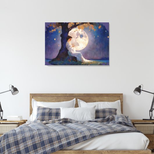 Moonlit Dreamer - Serene Night Sky Canvas Afdruk (Insitu (Slaapkamer))