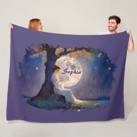Moonlit Dreamer - Serene Night Sky Fleece Deken (In situ)
