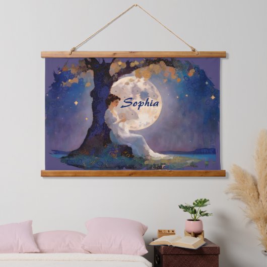 Moonlit Dreamer - Serene Night Sky Hangend Wandkleed (Slaapkamer)
