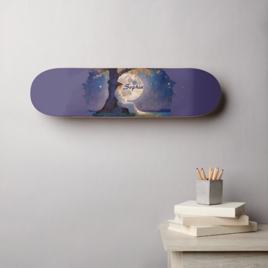 Moonlit Dreamer - Serene Night Sky Skateboard (Muurkunst (Horizontaal))