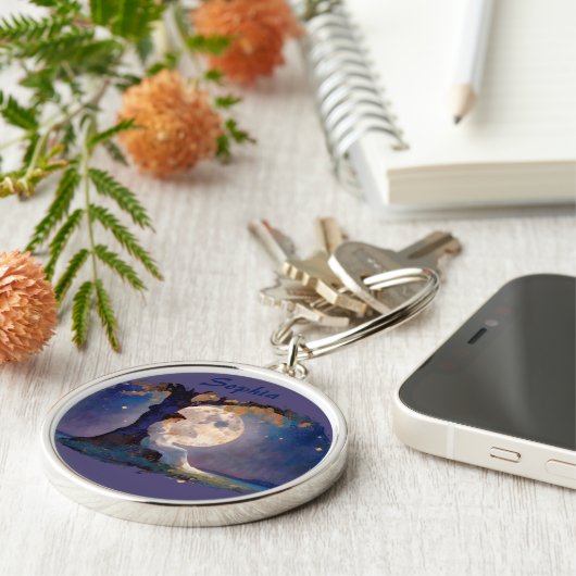 Moonlit Dreamer - Serene Night Sky Sleutelhanger (Zijkant)