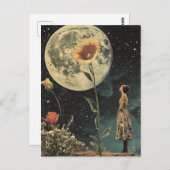 Moonlit Elegance - Vrouw met Maan Briefkaart (Voorkant / Achterkant)