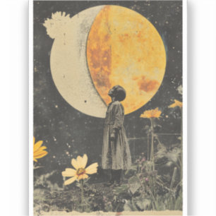 Moonlit Elegance - Vrouw met Maan Sticker