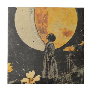 Moonlit Elegance - Vrouw met Maan Tegeltje