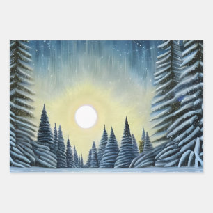 Moonlit Evergreen Snowscape onder de nachtsterren Inpakpapier Vel