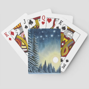 Moonlit Evergreen Snowscape onder de nachtsterren Pokerkaarten