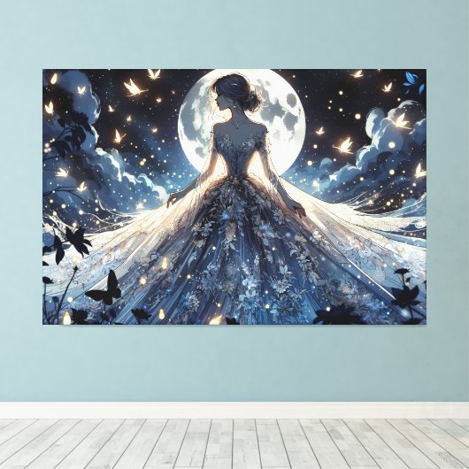 Moonlit Fairy Princess Celestial Gown Canvas Afdruk (Insitu (Houten vloer))