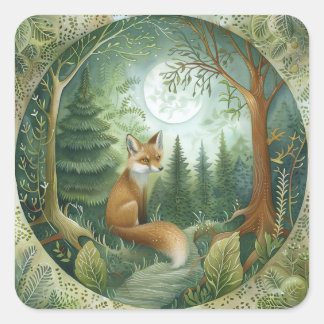 Moonlit Forest Fox Vierkante Sticker