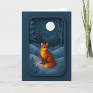 Moonlit Fox in Snowy Forest Card Kaart