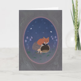Moonlit Fox on Woodland Log 5x7 Greeting Card Kaart