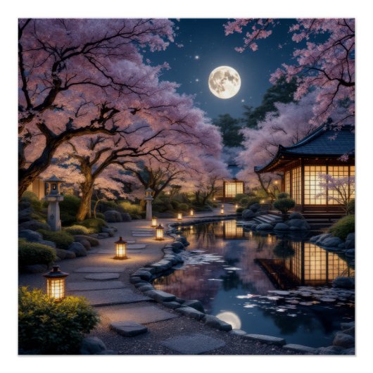 Moonlit Garden: Cherry Blossom Dreams Perfect Poster (Voorkant)