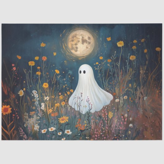 Moonlit Ghost in Wildflowers Decoupage Tissuepapier (Voorkant)