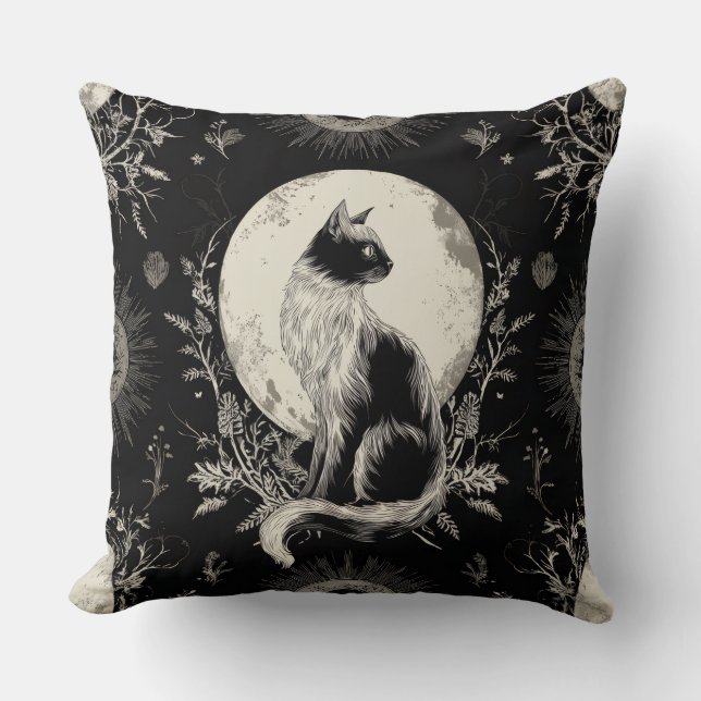 Moonlit Gothic Black Cat Sierkussen (Voorkant)
