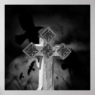 Moonlit GraveYard Gothic Cross met Krogen Poster