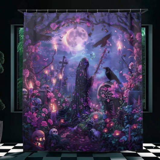 Moonlit Graveyard Scene Douchegordijn