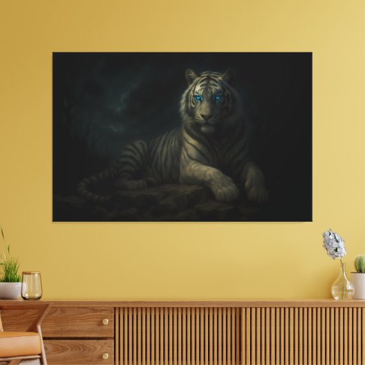 Moonlit Guardian White Tiger – Fantasy Art Canvas Afdruk (Insitu (Woonkamer))