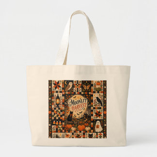 Moonlit Harvest Vintage Halloween Patchwork Grote Tote Bag