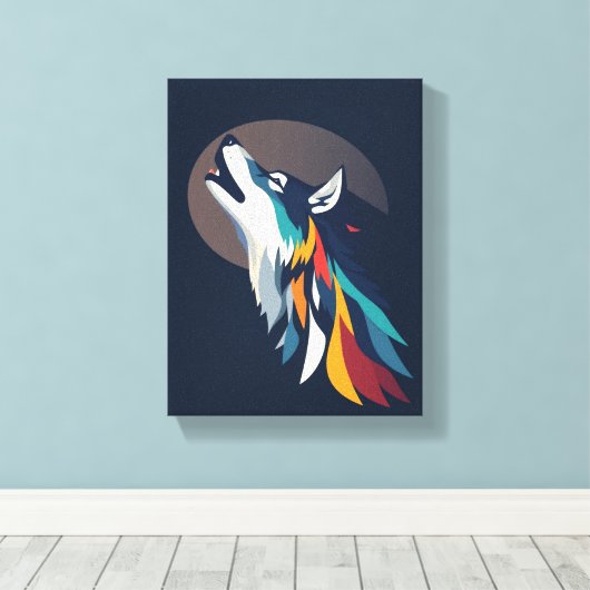 Moonlit Howling Wolf Canvas Afdruk (Insitu (Houten vloer))